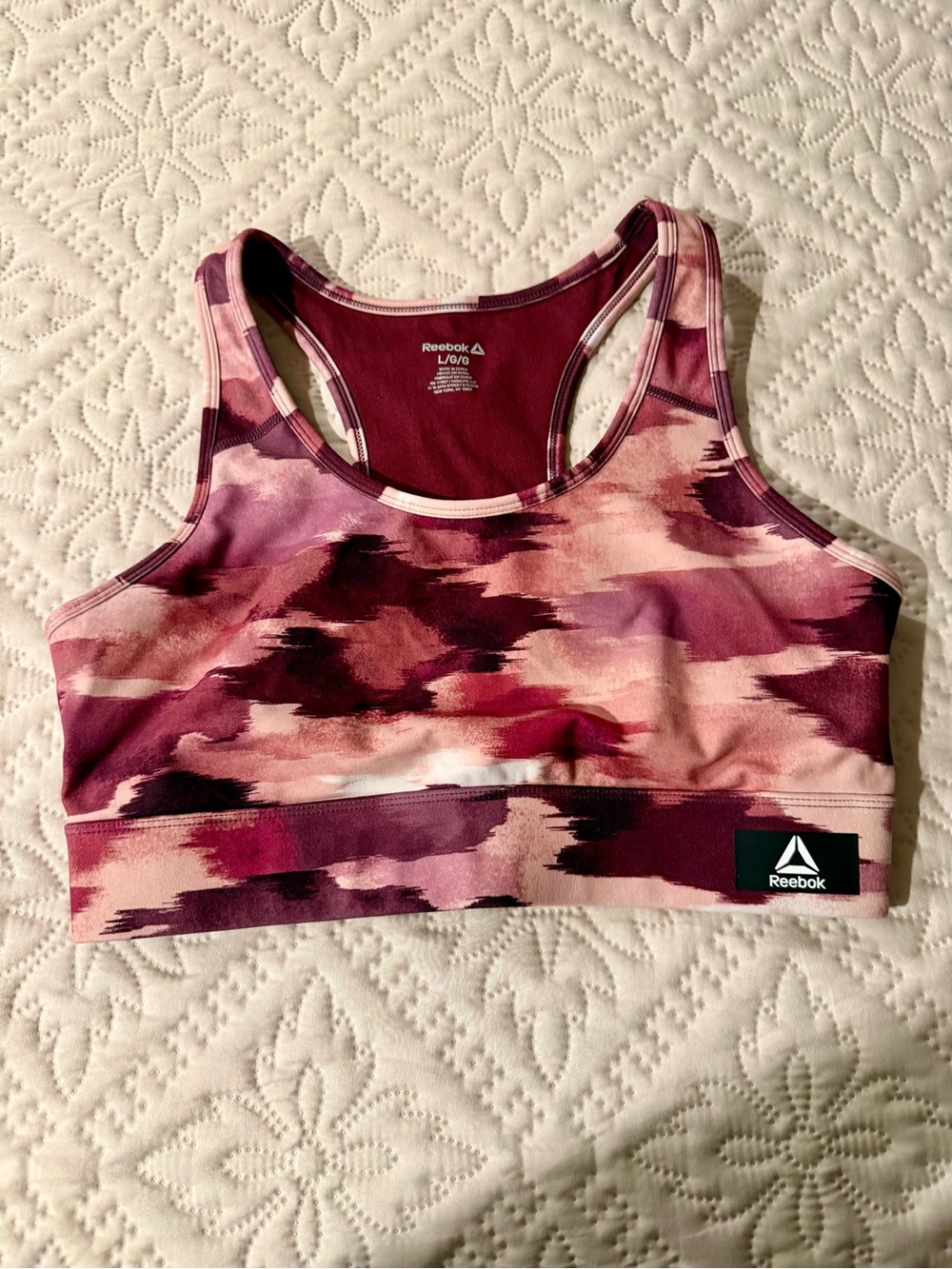 Reebok Pink & Maroon Abstract Print Racerback Sports Bra
